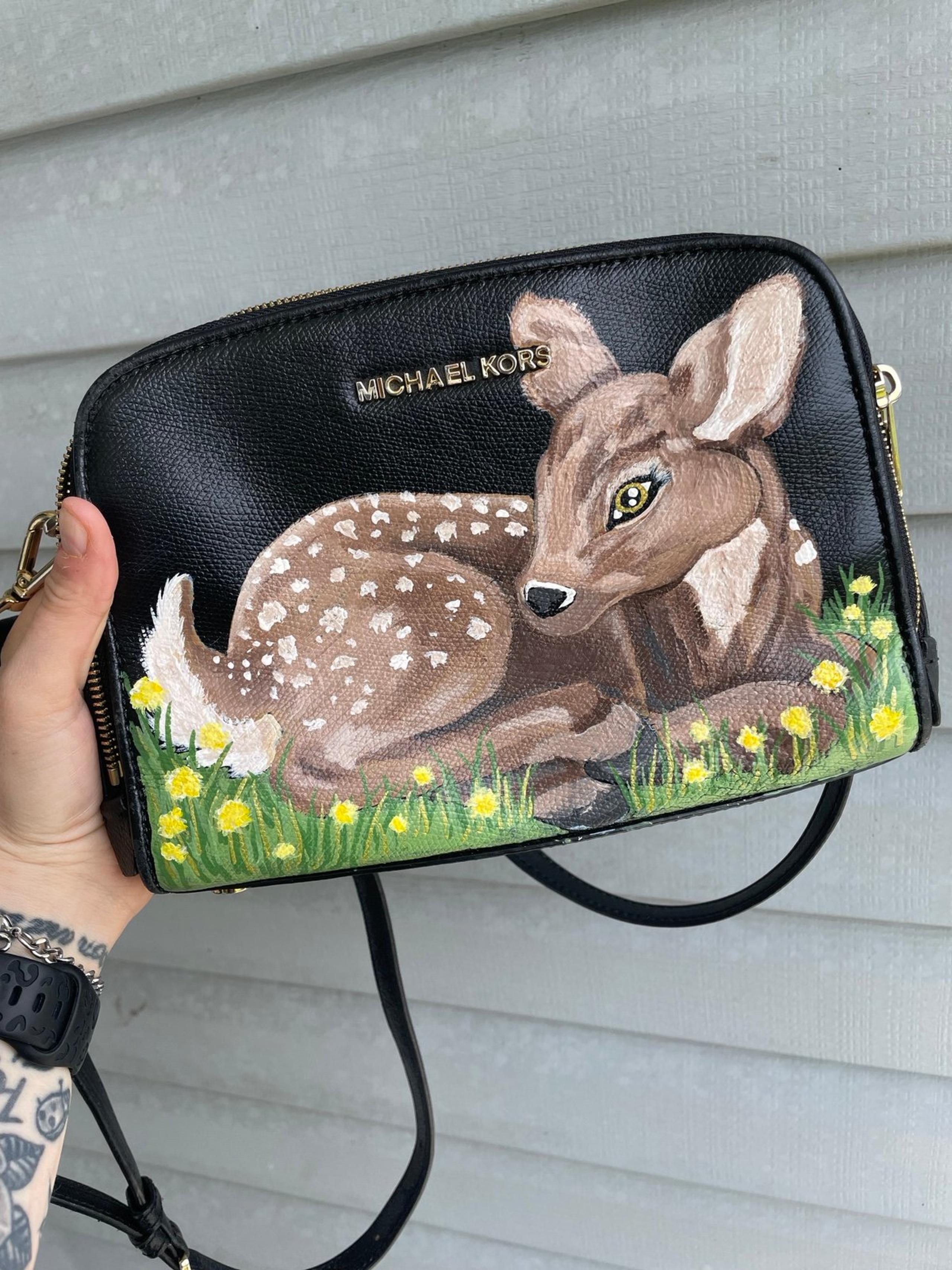 Handpinted Baby Deer Michael Kors crossbody purse