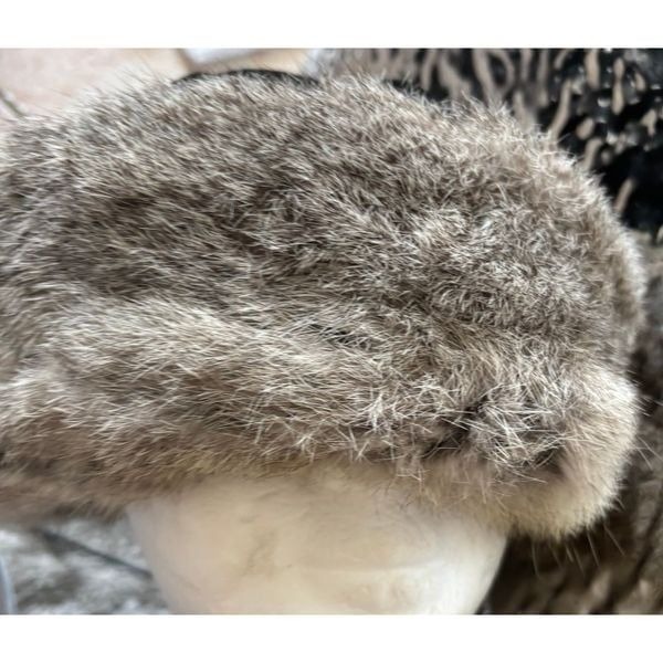 REAL RABBIT FUR HAT skully cap rare head piece accessory beanie scarf trapper