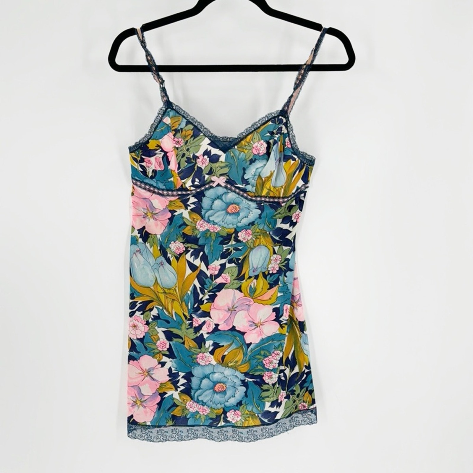 Vintage Vanity Fair nighty slip dress bright colors sexy 80s floral size 32