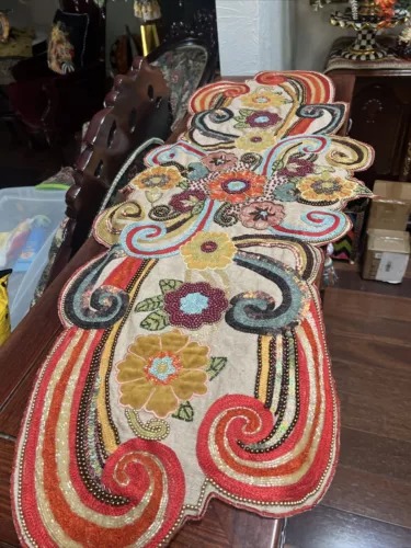 Pier 1 Imports Beaded/Embroidered Multicolor Table Runner 47”x 15”