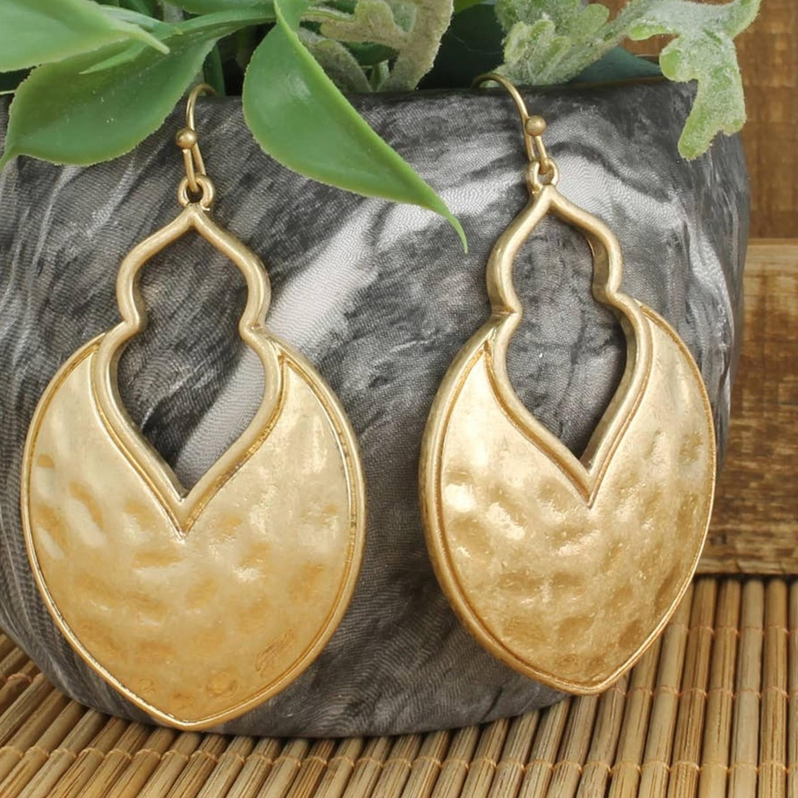 Gold Arabesque Hammered Shield Hoop Earring