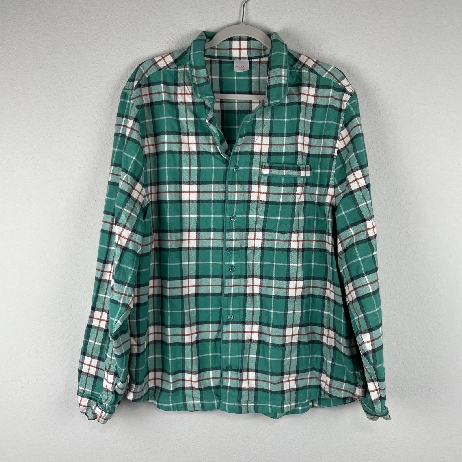 Hanna Andersson Green White Family Harvest Plaid Adult Flannel Pajama PJ Top