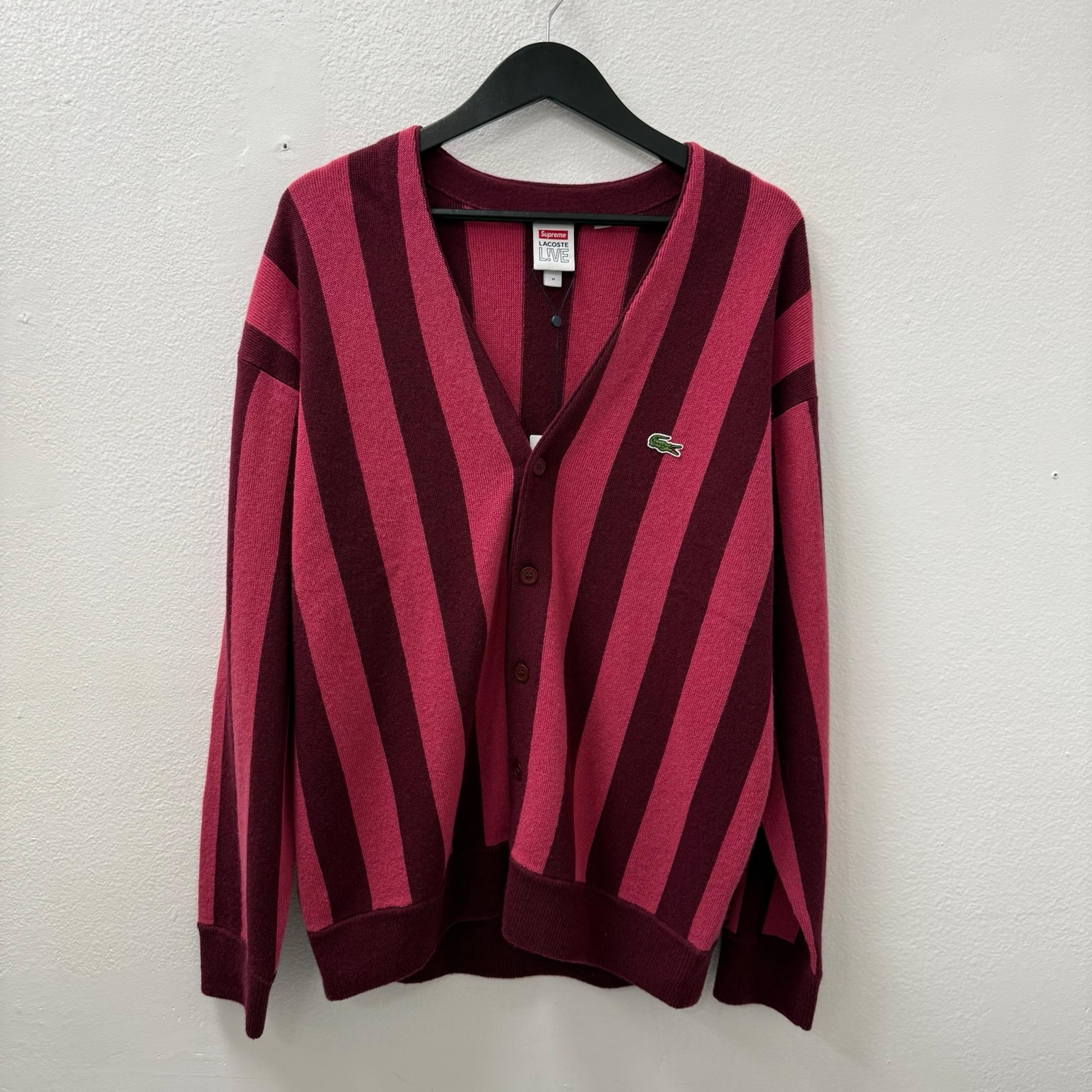Supreme x Lacoste Striped Wool Cardigan Burgundy Red Size M