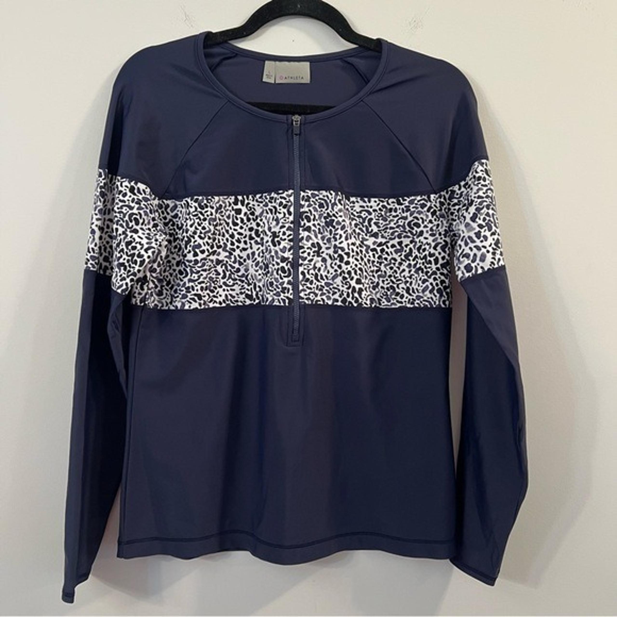Women’s Athleta blue leopard print athletic zip up jacket size large L
