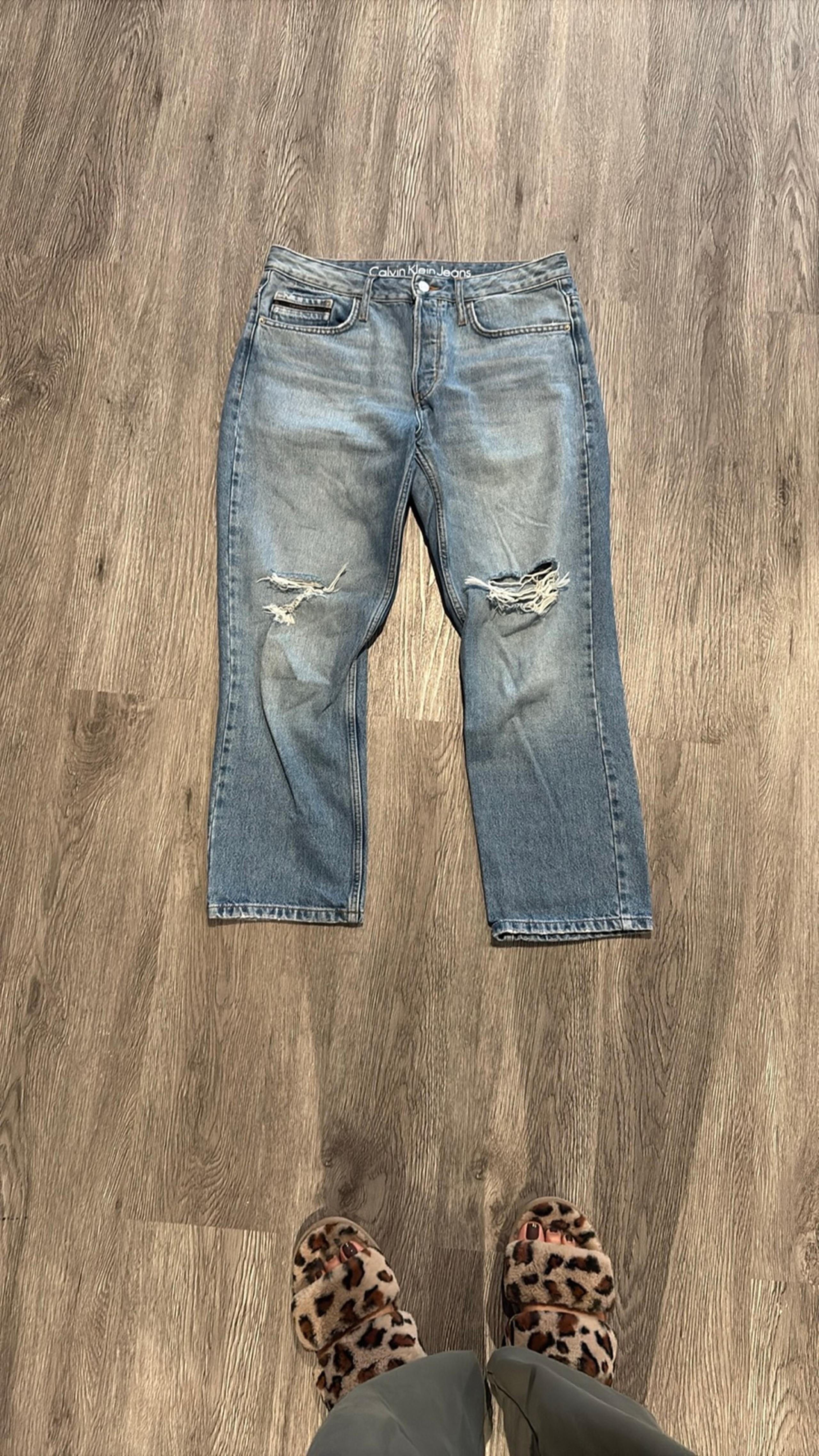 Calvin Klein Blue Boyfriend Jeans with Vintage Distressing