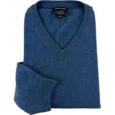 Mantovani Studio Blue Pure Cashmere Long Sleeve V-Neck Sweater Mens Size 2XL