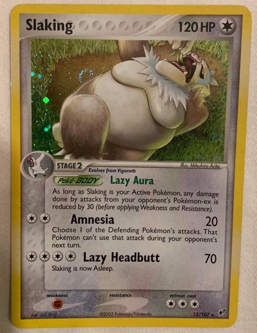 Slaking Lazy Aura Holographic Pokemon Card Fermi Bubbles Grading B-
