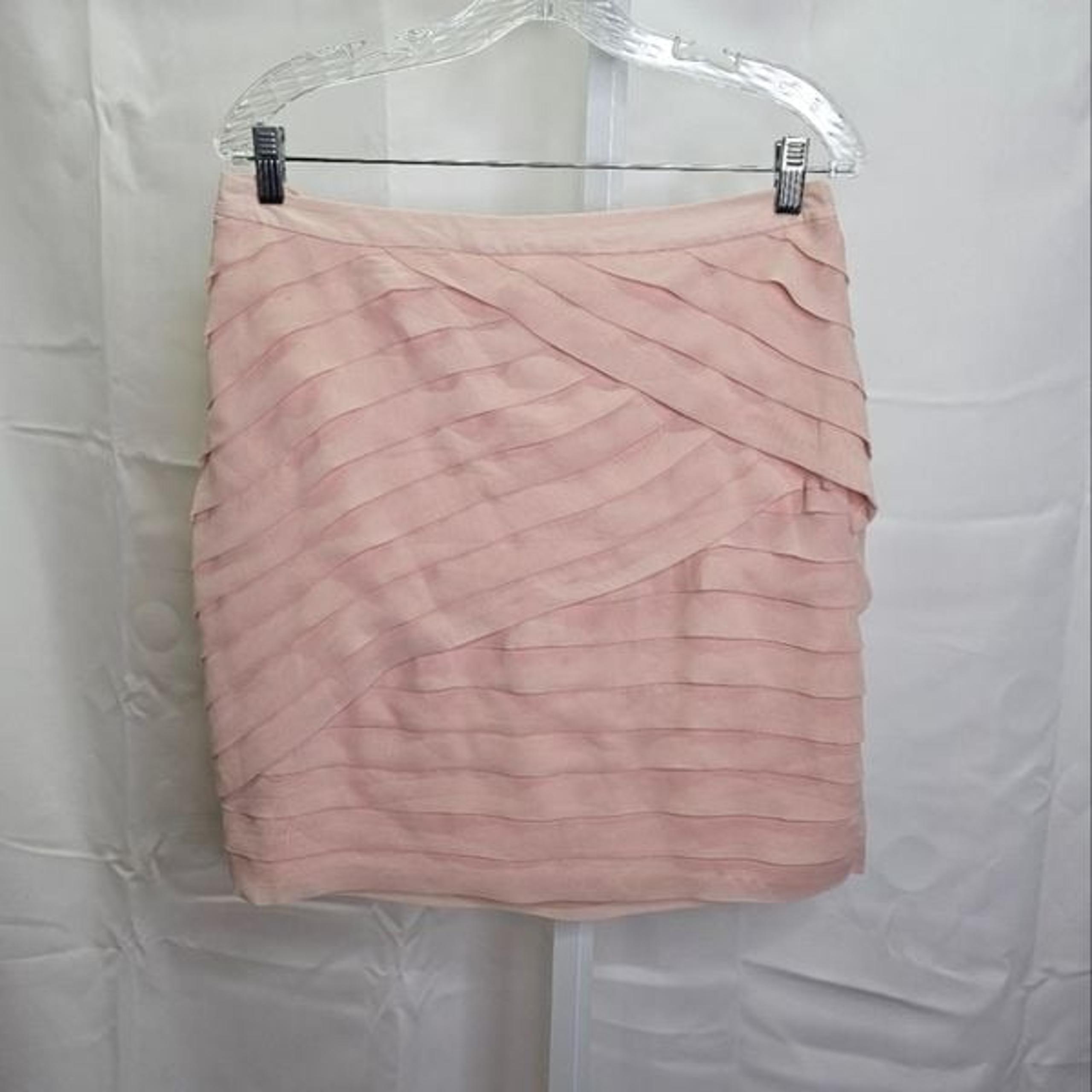 New York & Company Pink Asymmetrical Pleated Mini Skirt Size 10