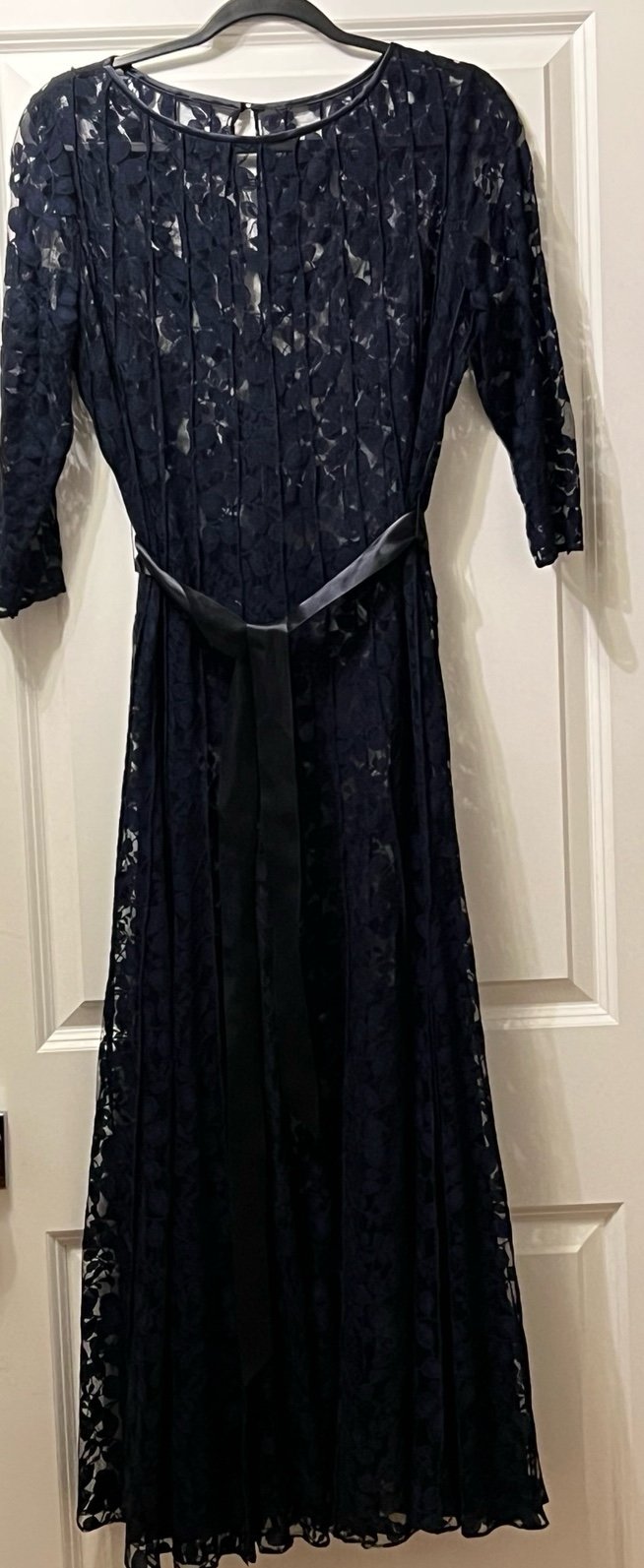 Worn once , Teri Jon navy lace pintuck long gown size 12 evening wedding