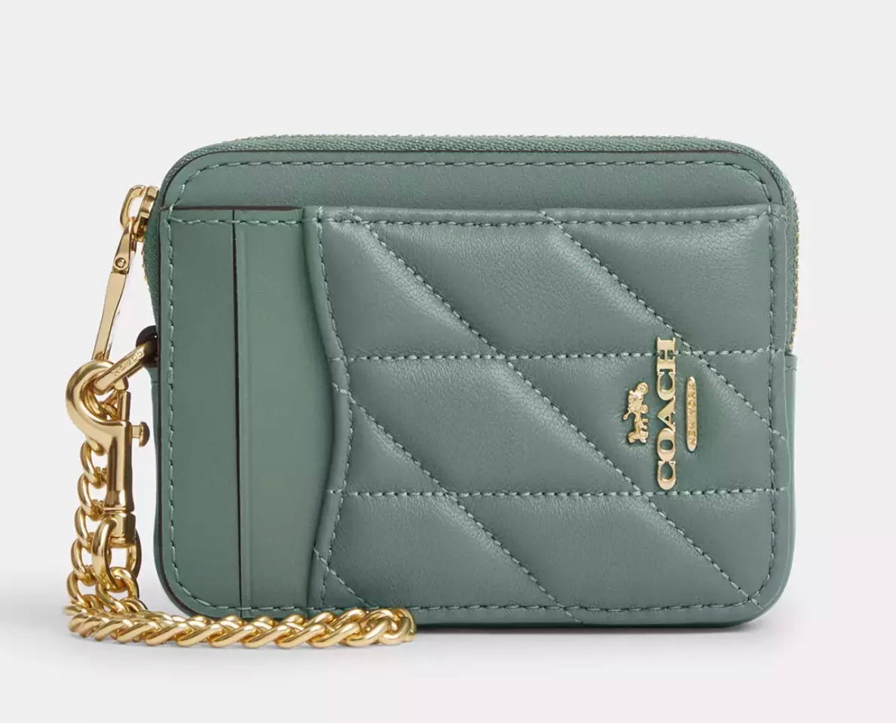 NWT Coach CZ467 Zip Card Case With Quilting - leather/Gold/Sage