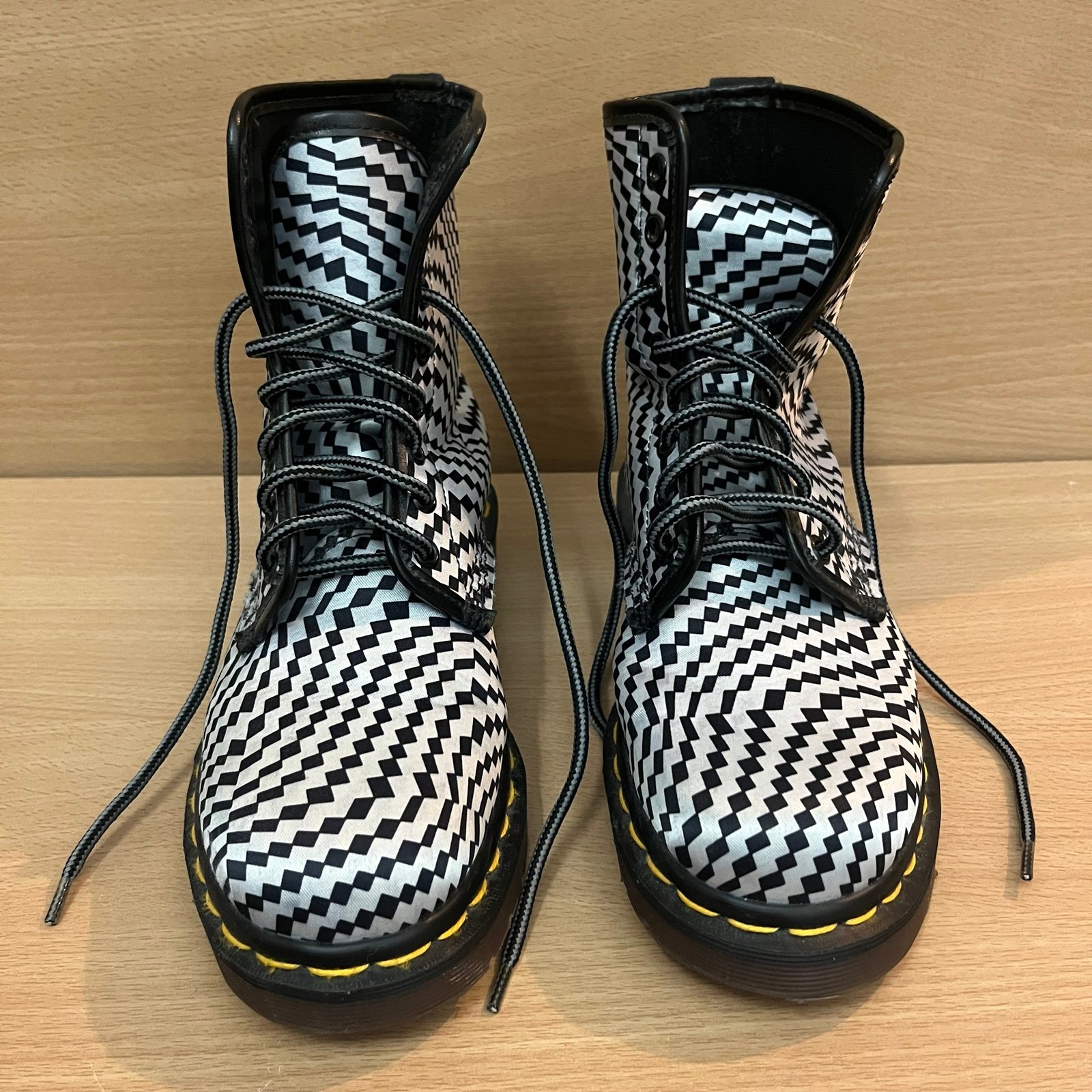 Rare Satin Vintage 90s Dr. Martens 8 Eyelet Boots UK4 Black & White Diamond US 6