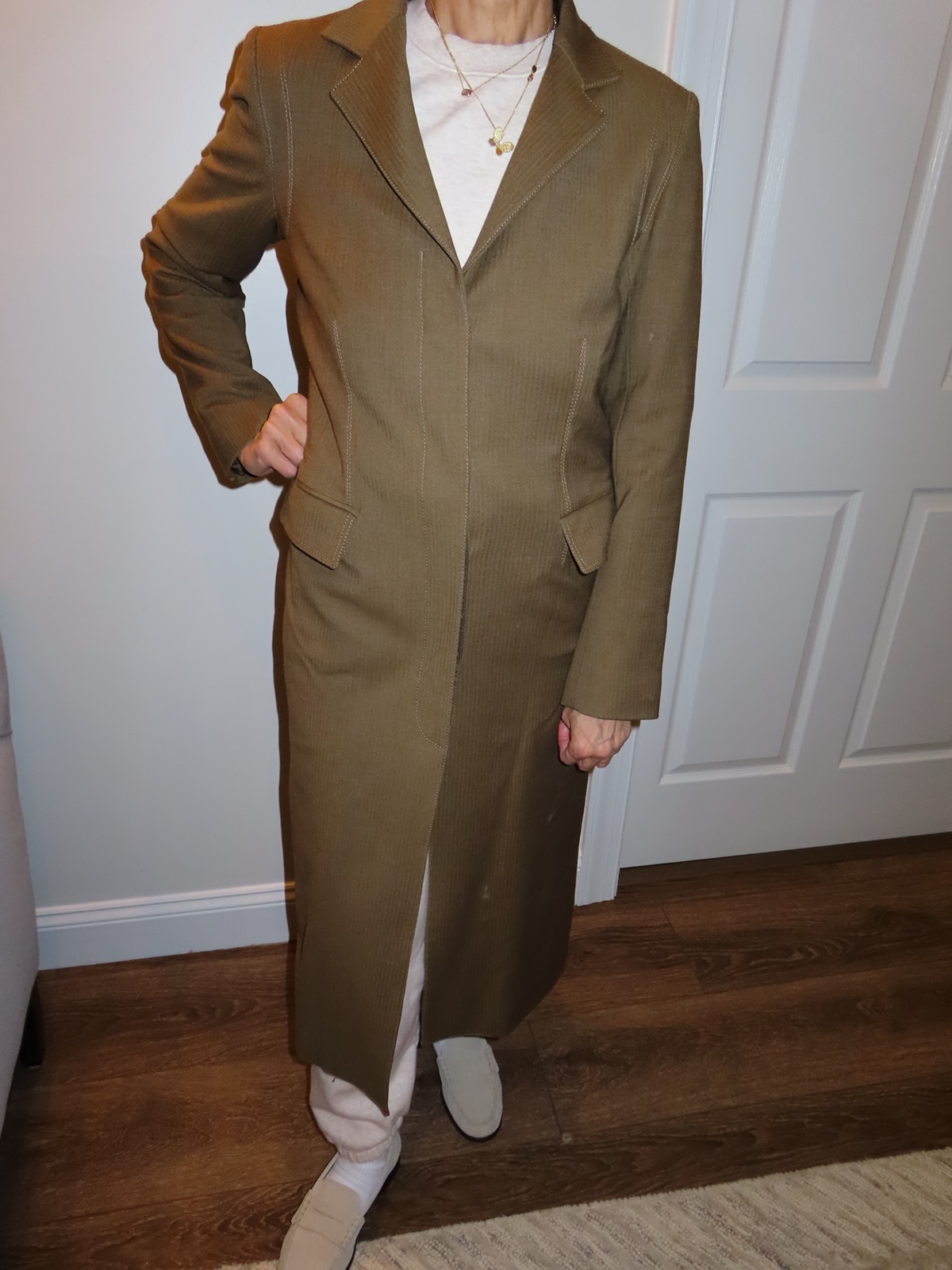 Vintage DKNY khaki & brown wool overcoat