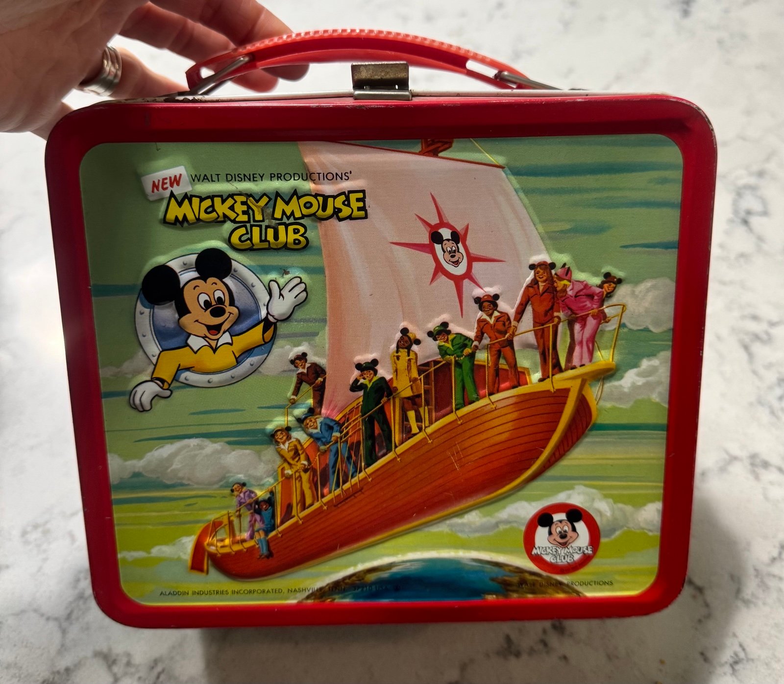 Vtg 1977 WDP Mickey Mouse Club Sailing Ship Metal Lunch Box Embossed Walt Disney