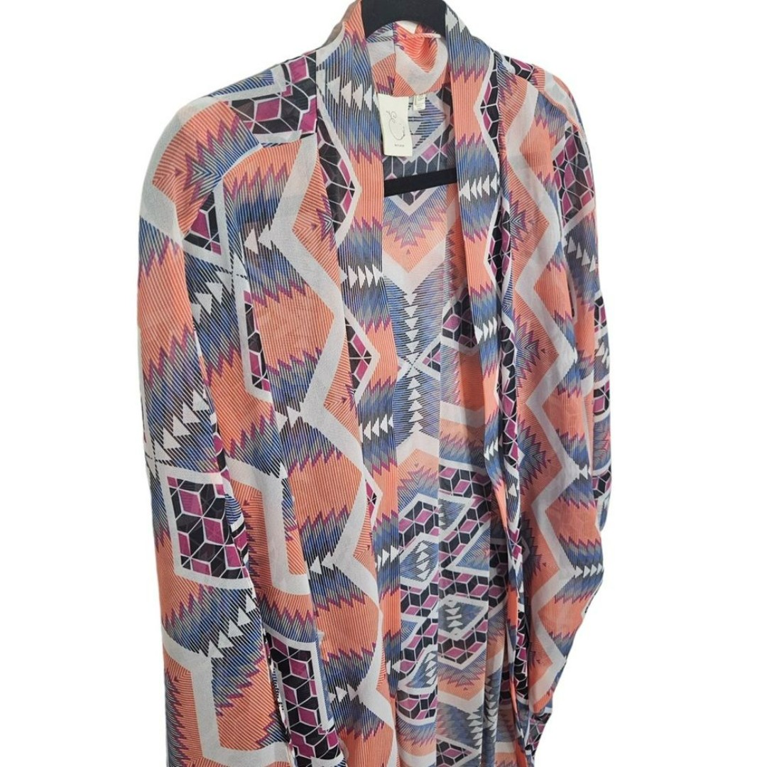 Anthropologie E by Eloise Sheer Cocoon Kimono Geometric Print One Size NWOT