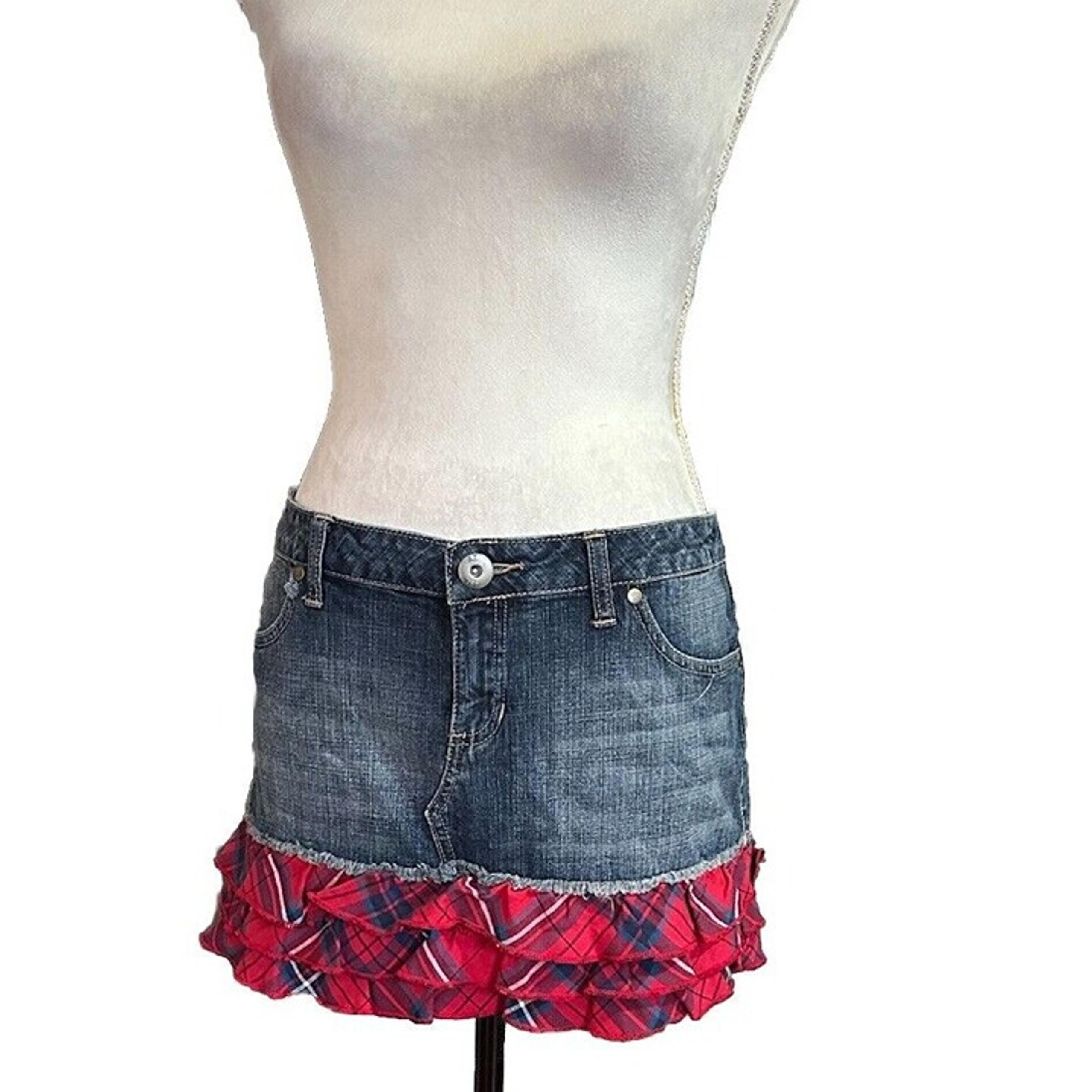 Arizona Y2K Micro Mini Denim Skirt Rise Low Rise Womens 90s Pleated Layered Sz 7