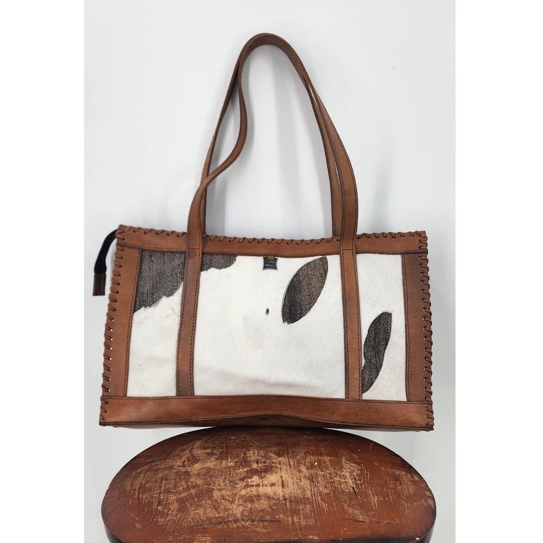 Gitano Urbano Collection Tote Purse Calf Hair Handmade Leather Brown