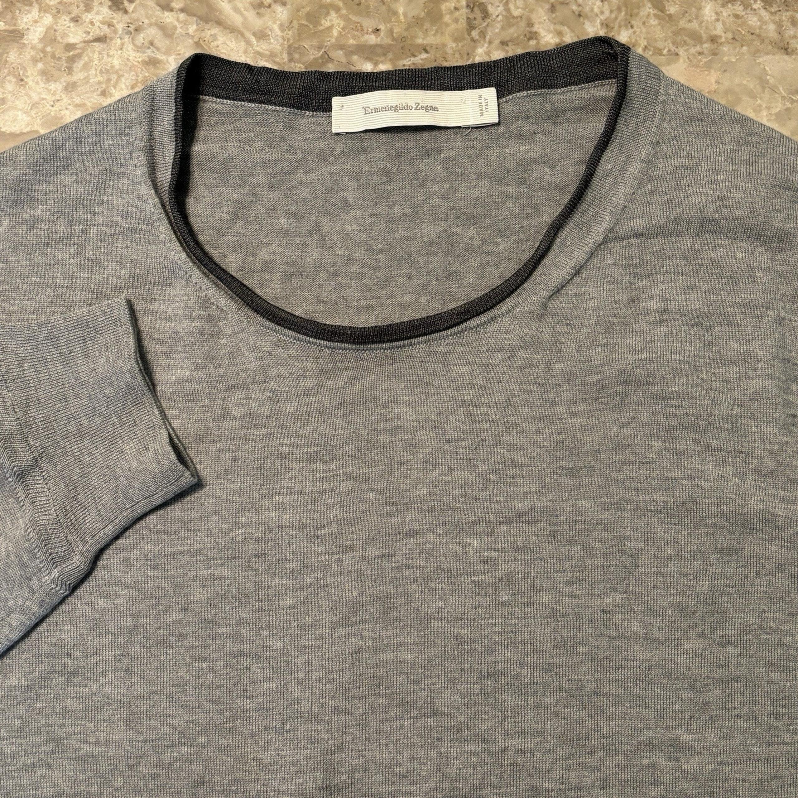 Sweater Mens 56 2XL Grey Wool Cashmere Silk Crew Long Sleeve - Ermenegildo Zegna