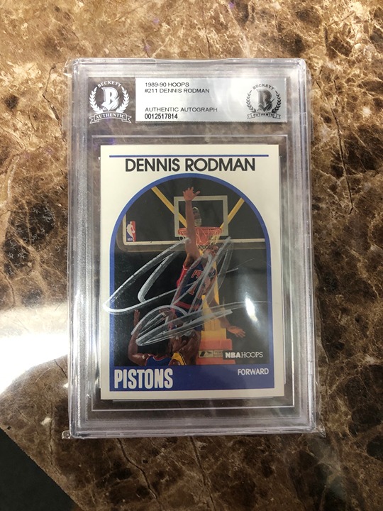 Dennis Rodman Autographed & Slabbed 89-90 Hoops #211 Beckett Certified. Nice!