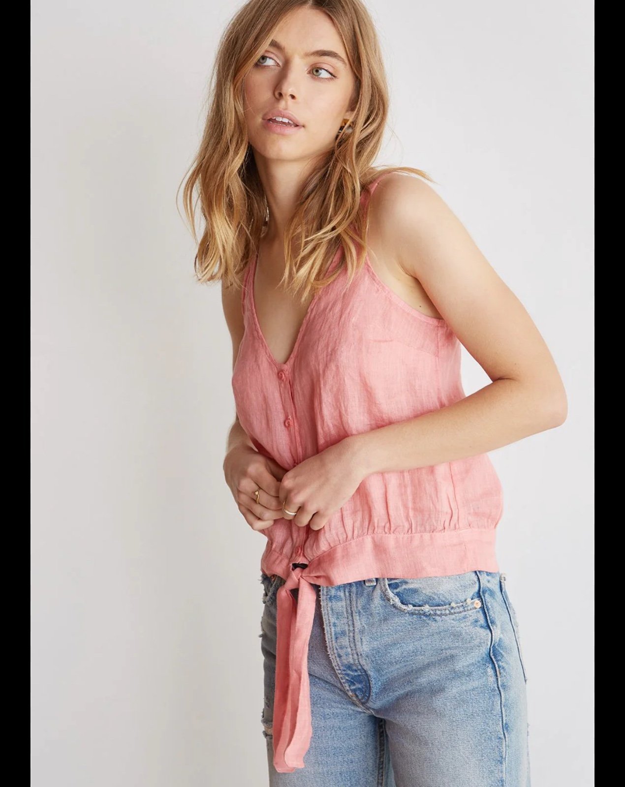 Bella Dahl - Tie Waist Button Front Tank Red Coral
