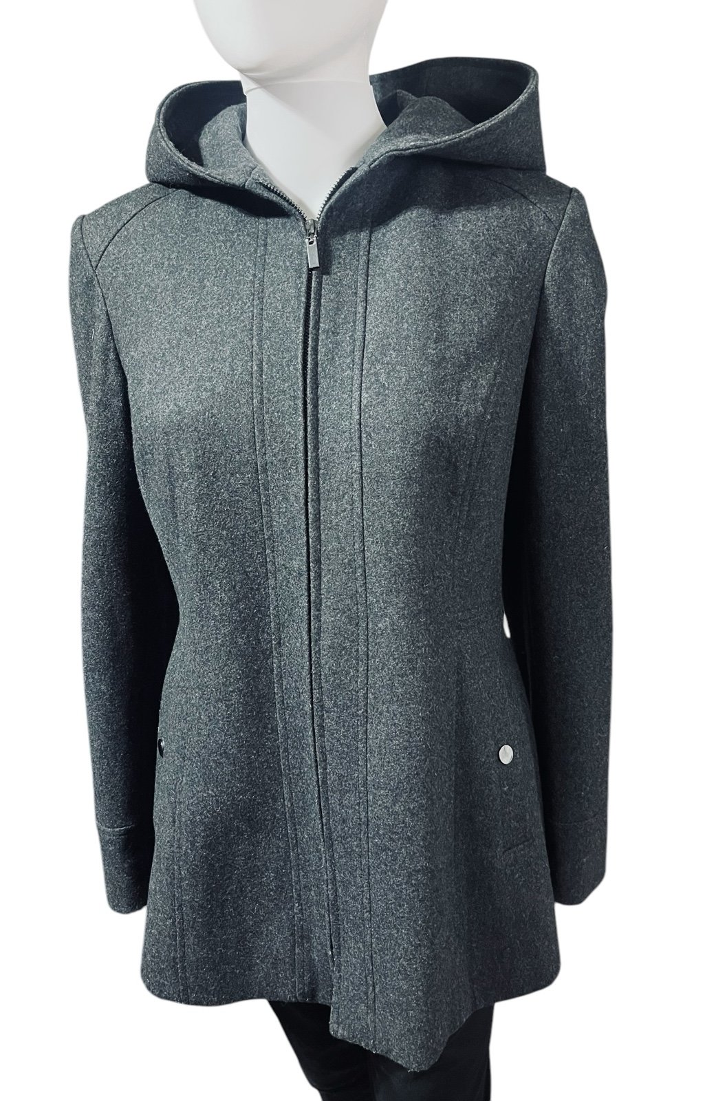 London Fog Gray Wool Blend Coat Zip Up Hooded Jacket Size Medium