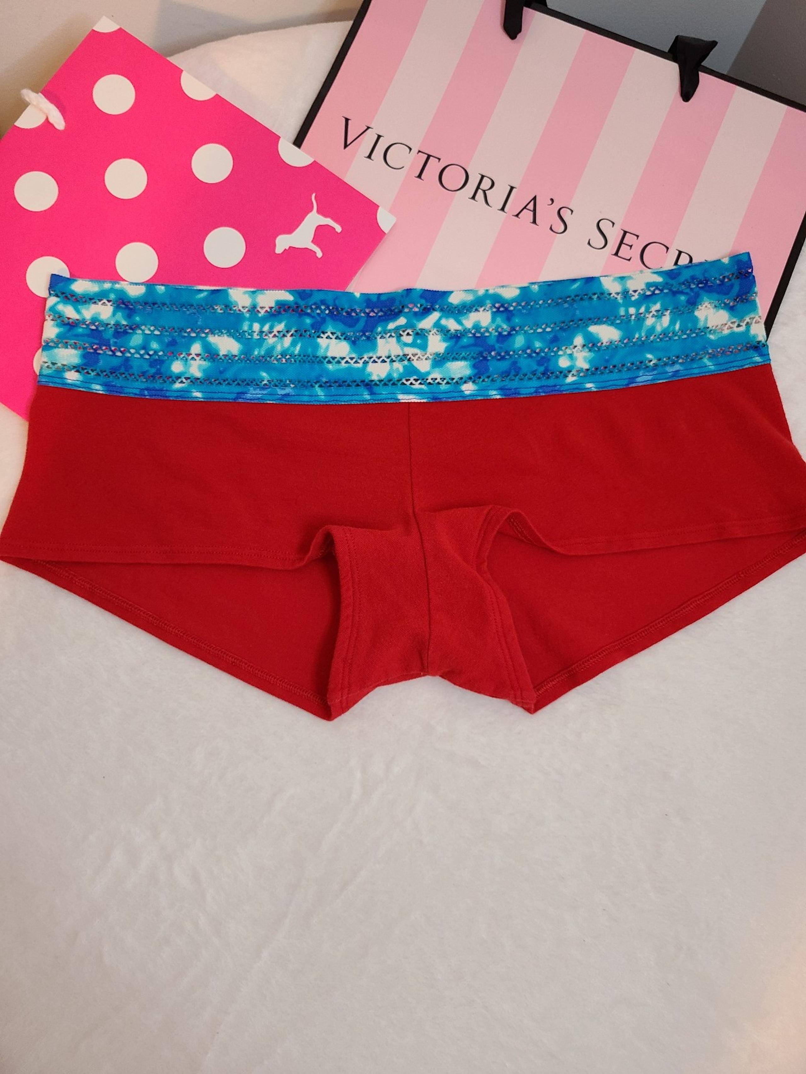 Y2K VS PINK Mesh Trim Cotton Low Rise Boyshort Panty Size Lg Red Blue Dye