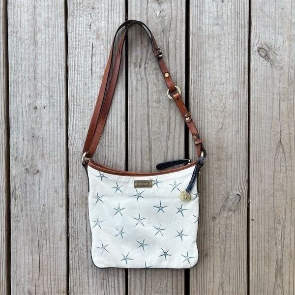 Brahmin Women's White Leather Star Crossbody Bag Gold Accents