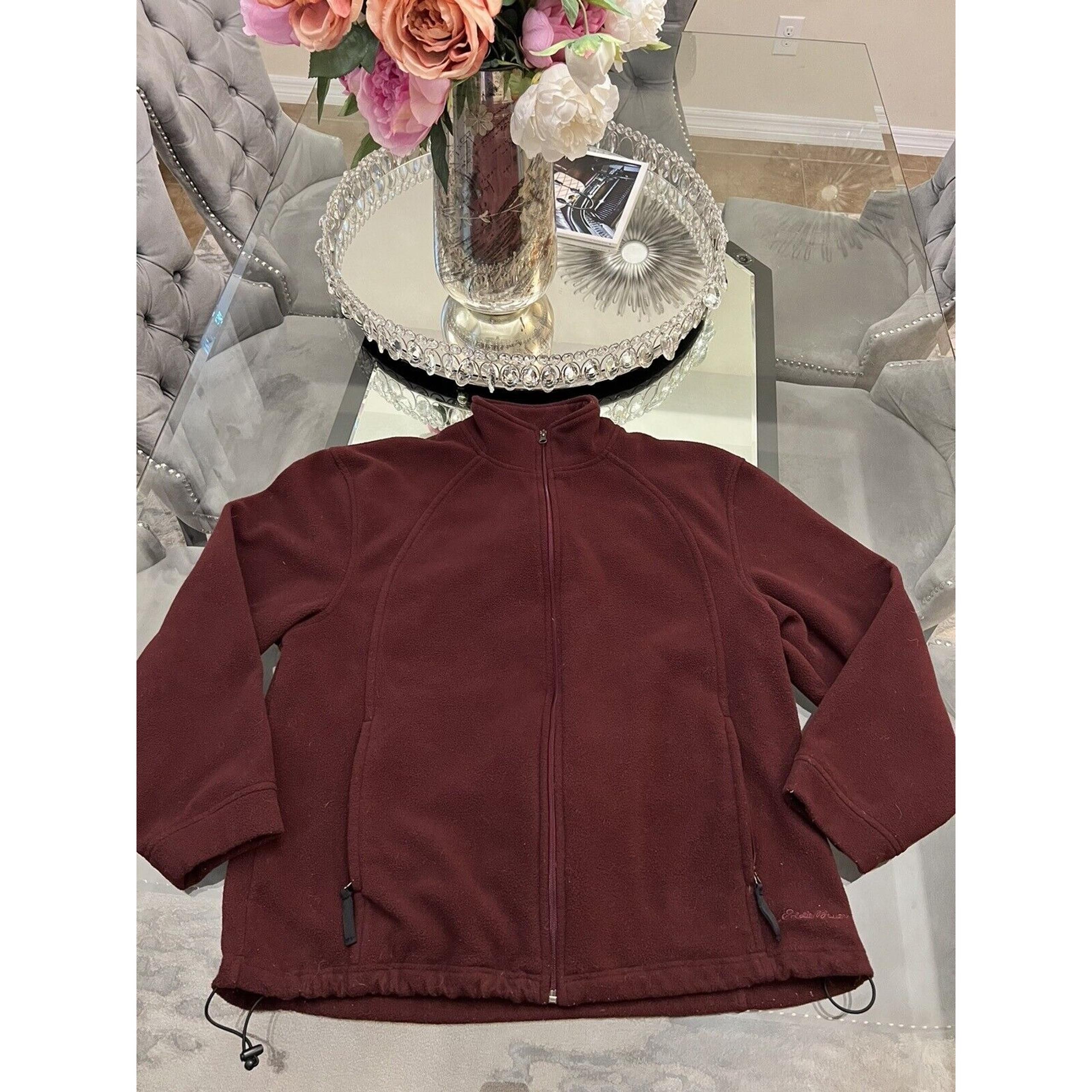 Eddie Bauer Fleece Jacket Full Zip Pockets Burgundy Outdoor Coat Mens M
