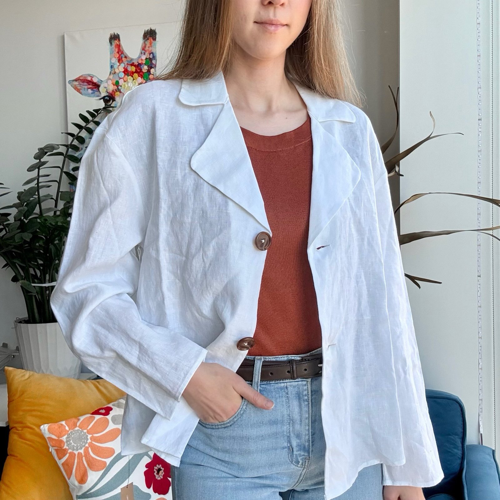 Reformation NWT Alonso Linen White Collar Long Sleeve Blouse M