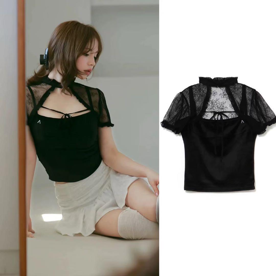 【安心発送】 AND MARY☆ AND MARY Black tops set Taylor トップス