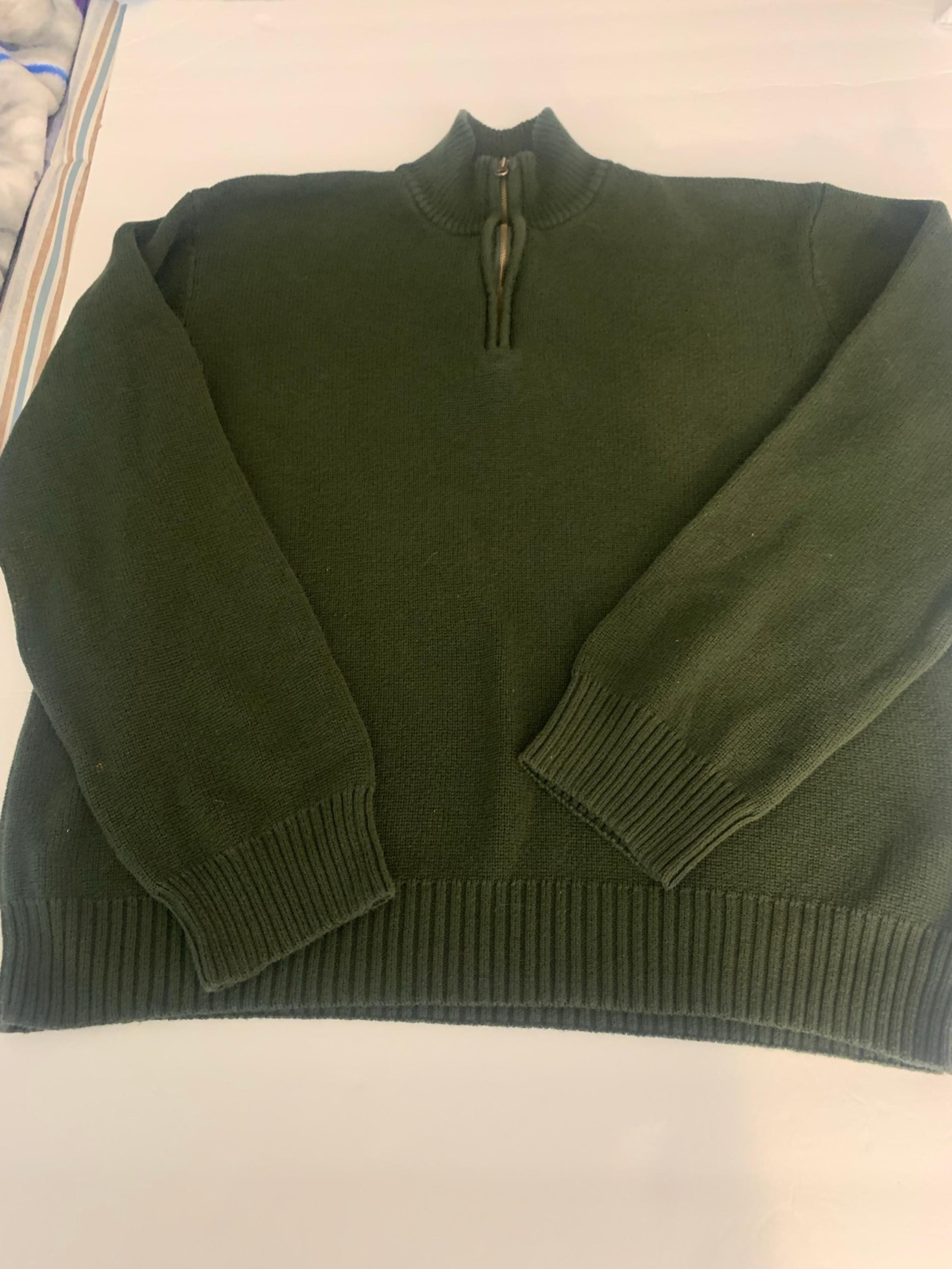 Timberland Men Army Green Quarter Zip  Cotton Sweater L Military Outdoors Hiking