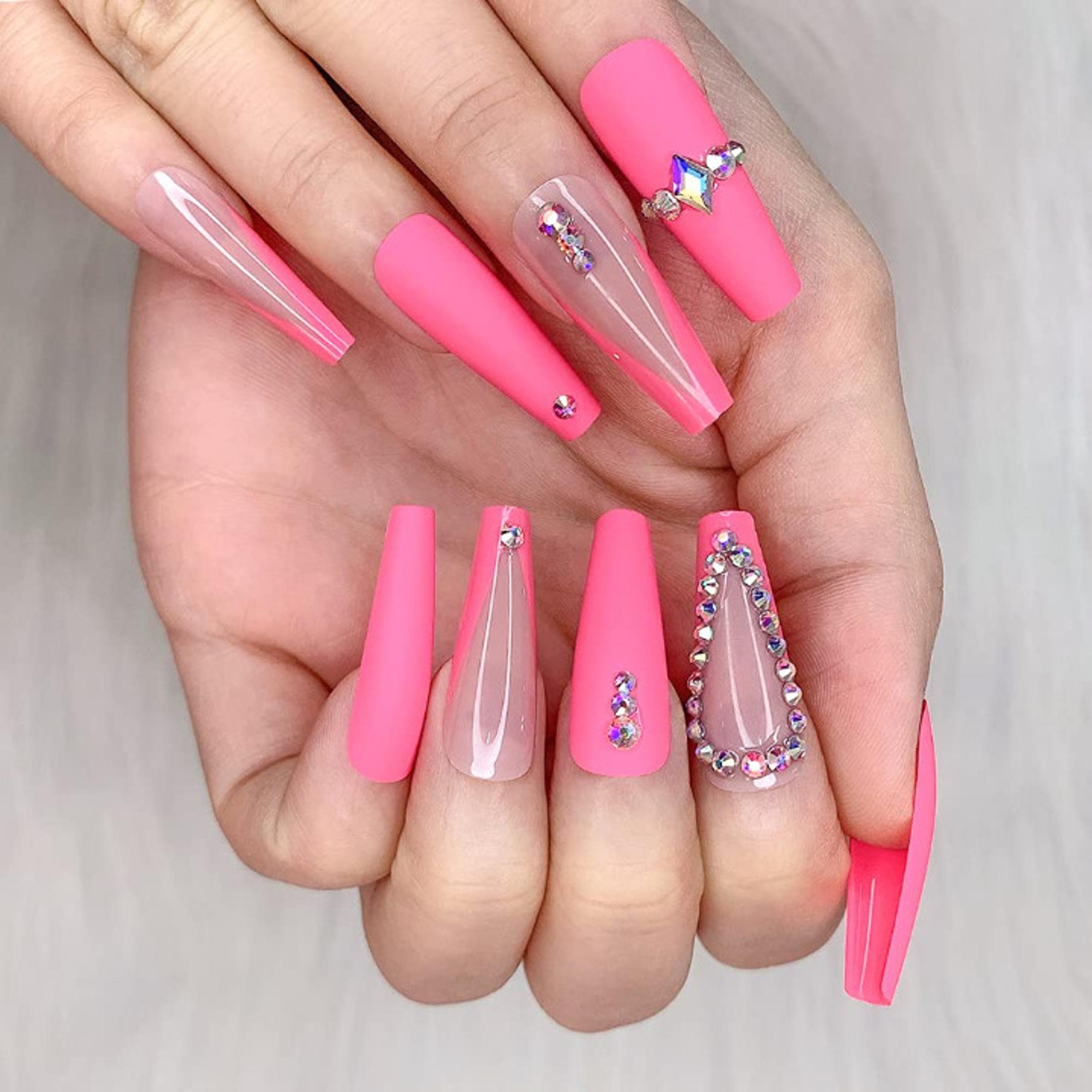 24pcs Press on Nails 3D Rose Red French Glossy False Nails Pure Color Matte Long