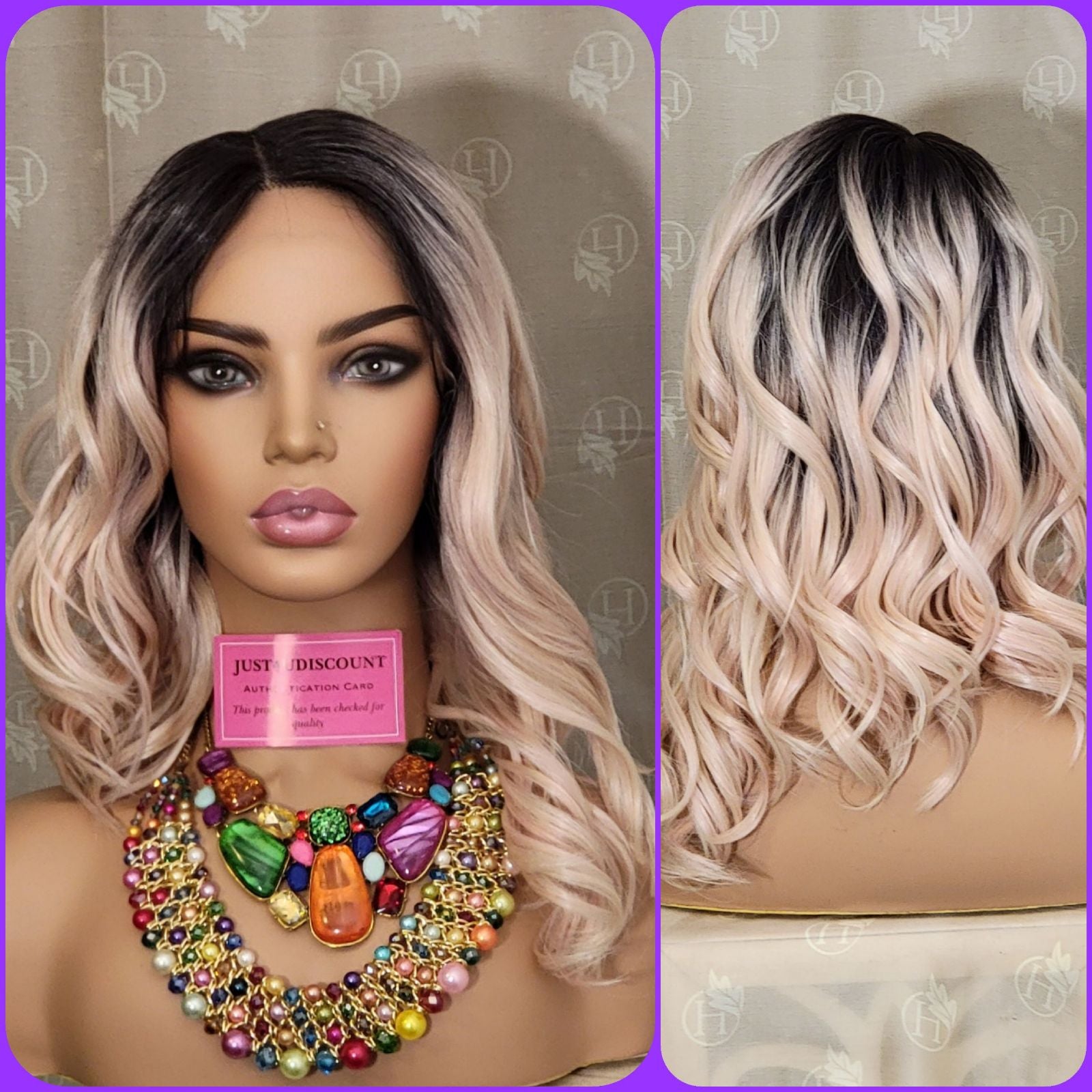 Rose golden pink asymmetric bob h.d wig