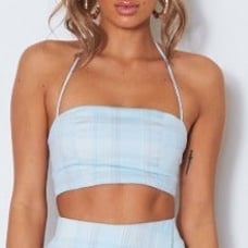 Blue Plaid Halter Crop Top