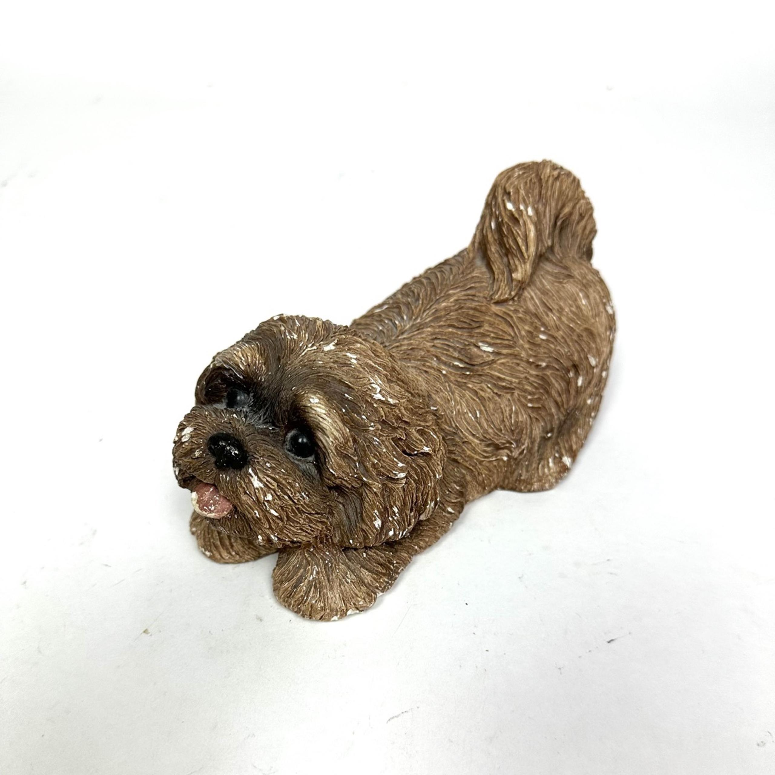Vintage Sandicast Dog Figurine Lhasa Apso Sandra Brue Brown Long-Haired