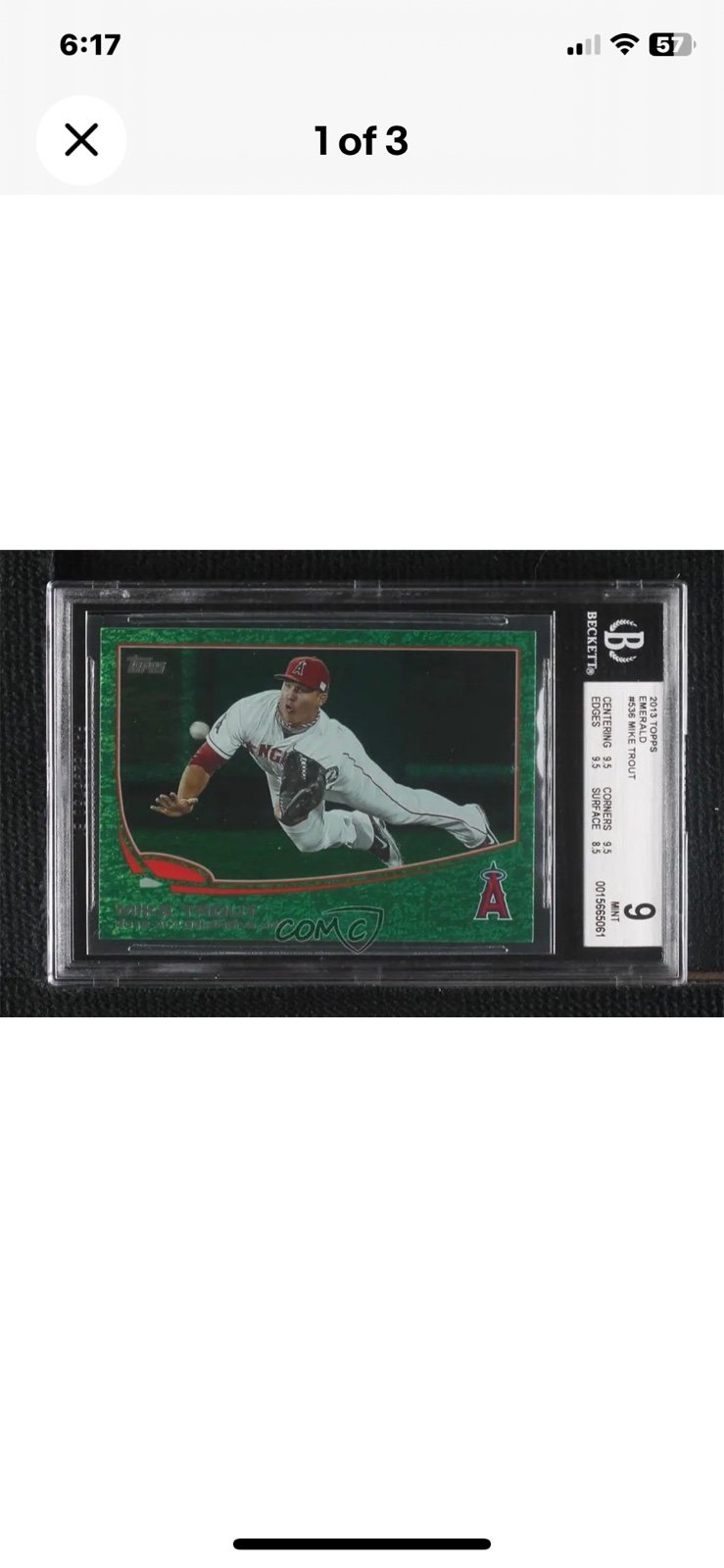 2013 Topps Emerald Foil Mike Trout #536 BGS 9 MINT