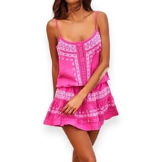Melissa Odabash Karen Mini Embroidered Dress, Size XS, Hot Pink, NWT