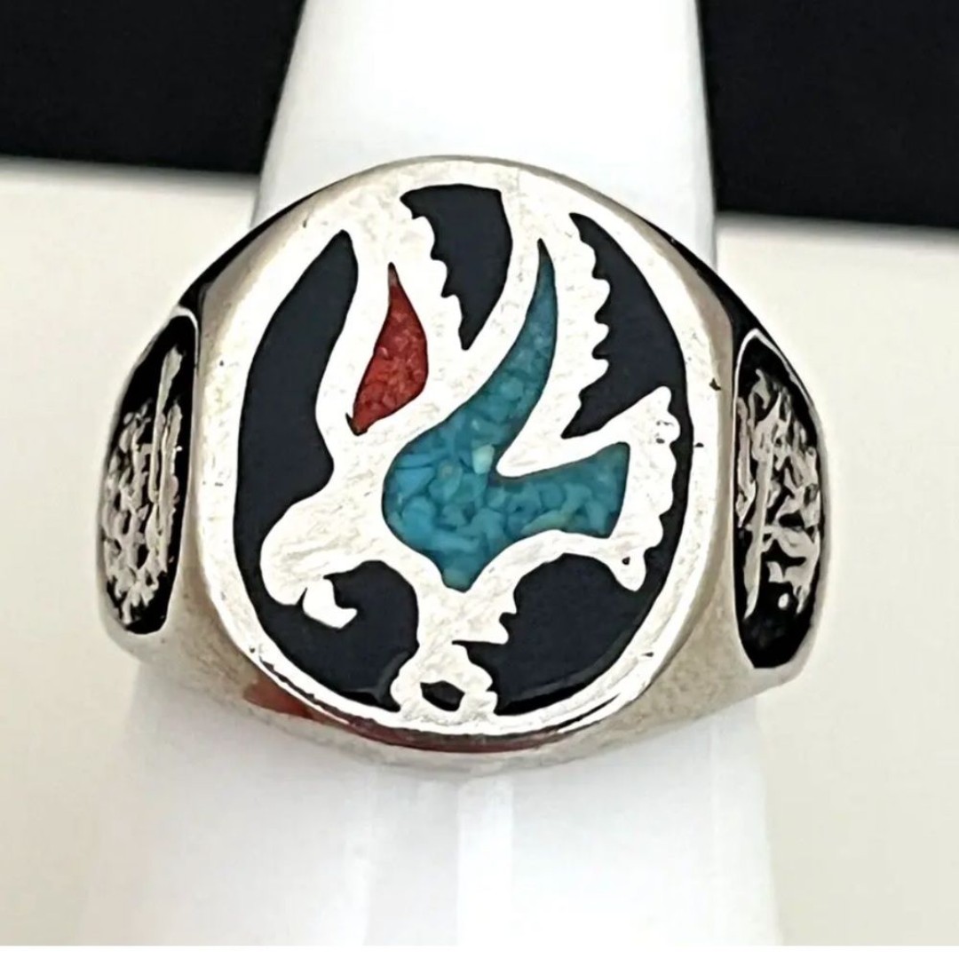 Vintage Ring Castings on Parade Turquoise & Coral Chips 1994 Never Worn 4Q