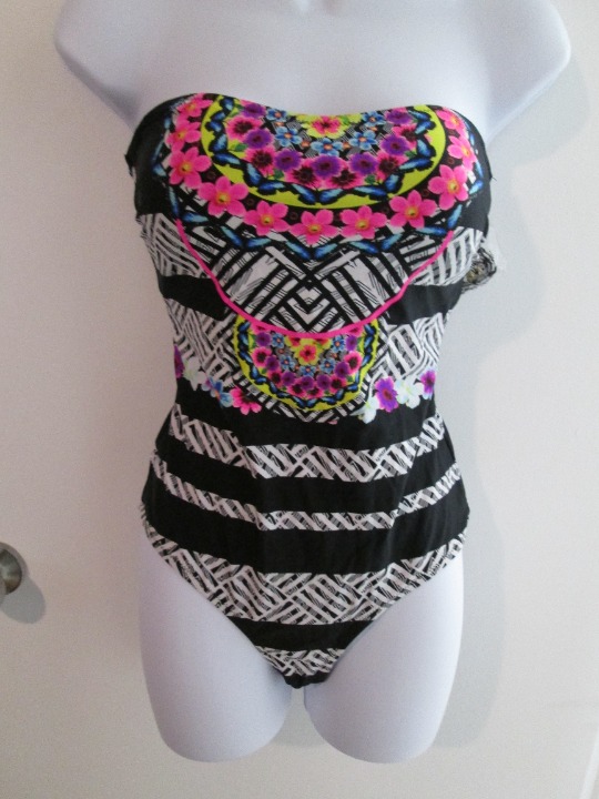Jessica Simpson Lace-Up Back One-Piece Swimsuit Botanica NWT Sz S
