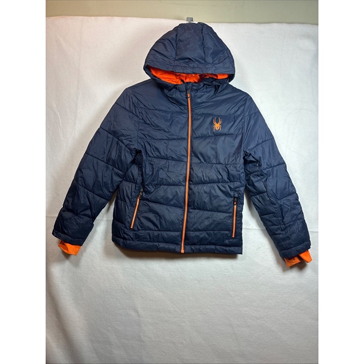 Spyder Boys Ski Jacket Size M (7-8)Hooded Puffer Coat Black