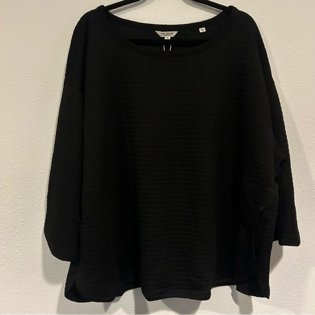 Max Studio London Black Waffle Knit Women's Top