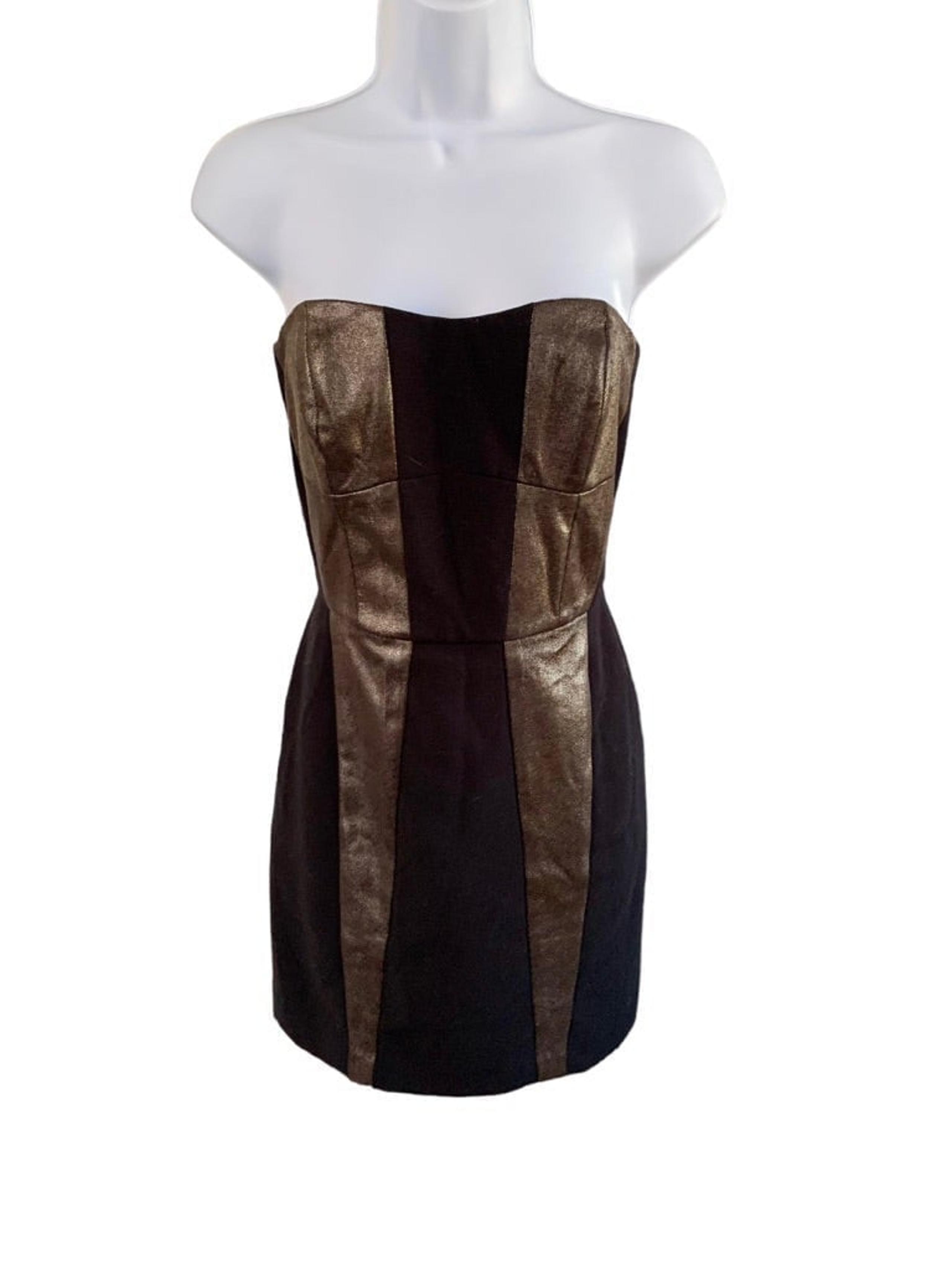 FRENCH CONNECTION Gold/Black Strapless Mini Dress, 6