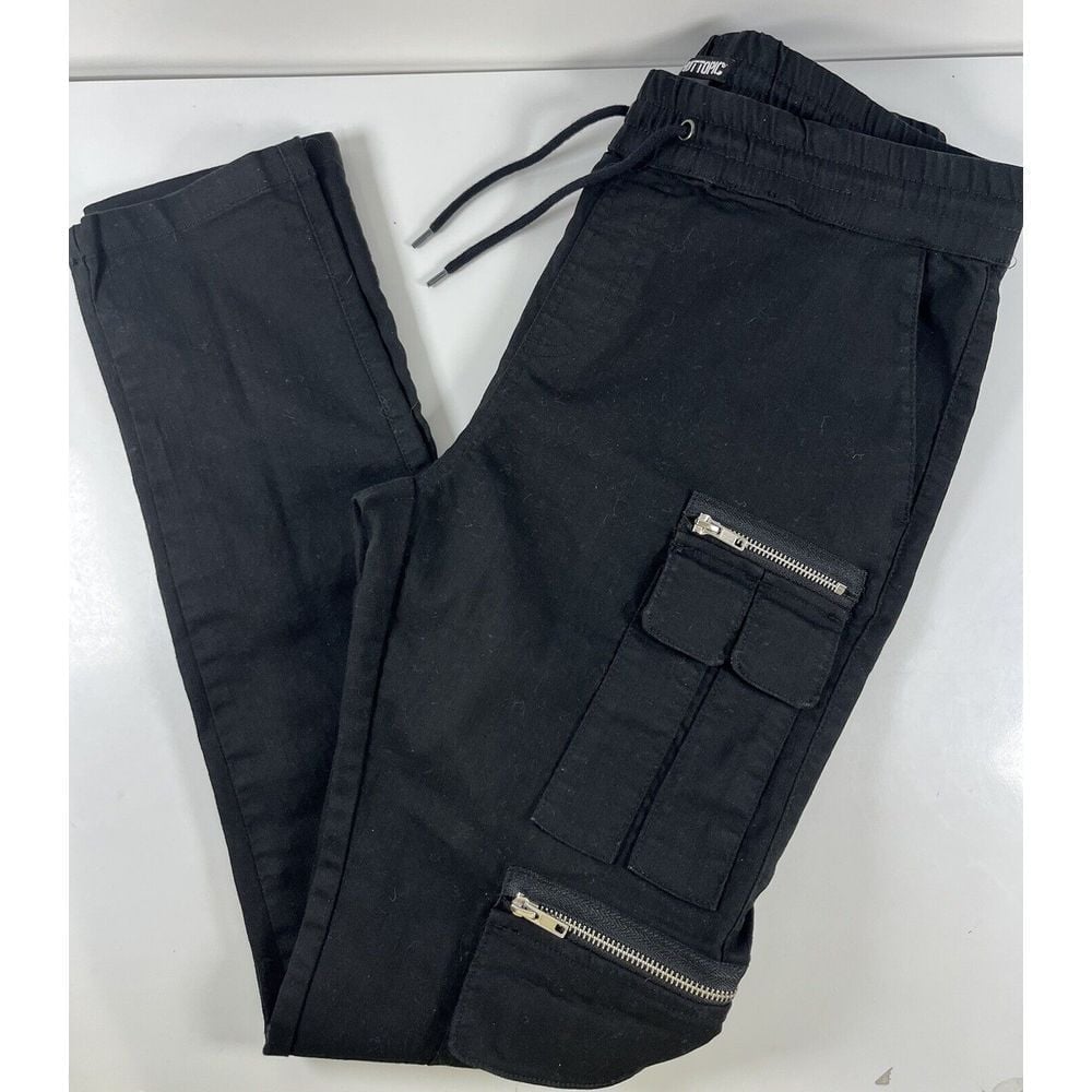 Hot Topic Cargo Jogger Mens M Black Zippers Techwear Goth Cosplay Grunge Emo