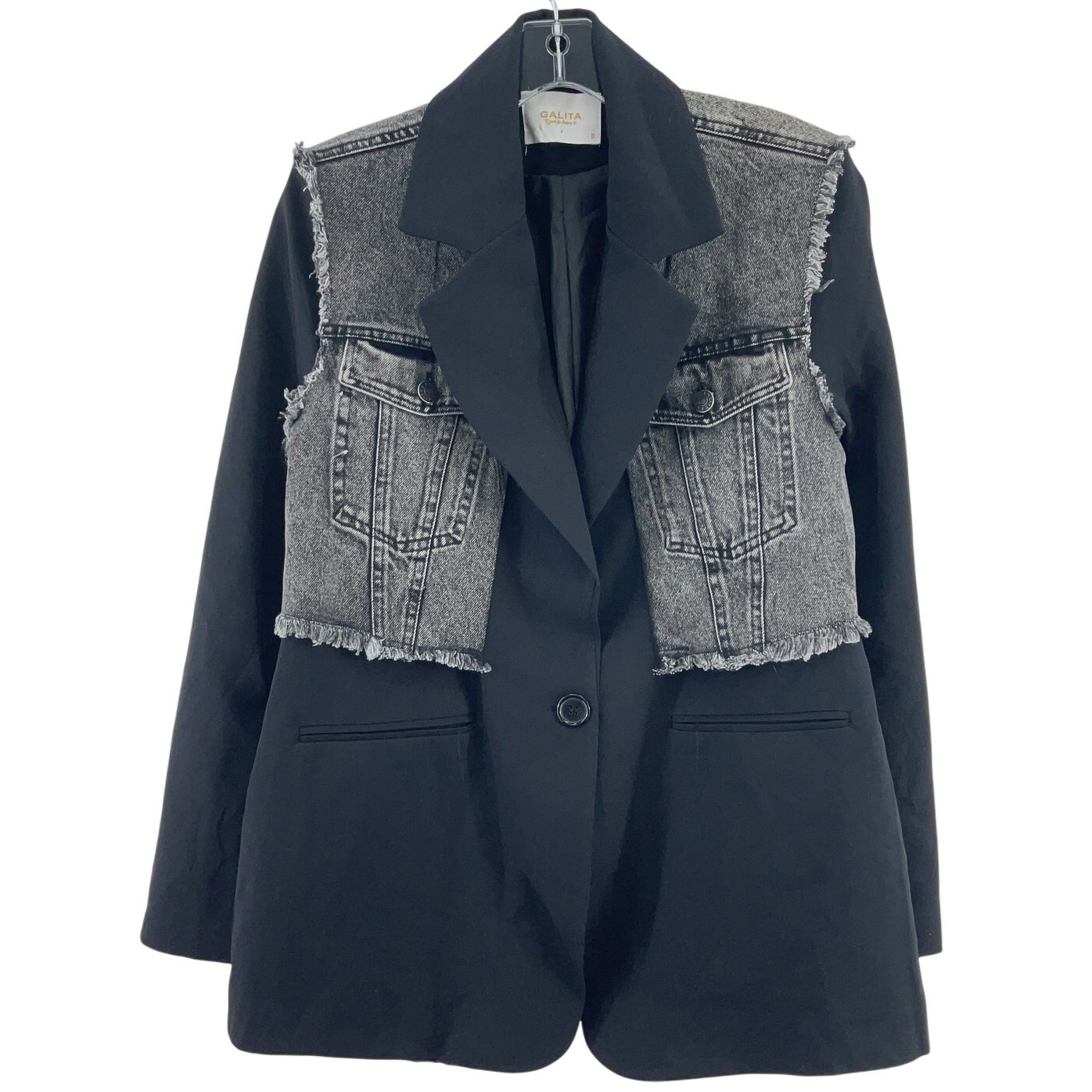 Galita Black & Gray Contrast Denim Blazer Women’s Small Polyester Preowned