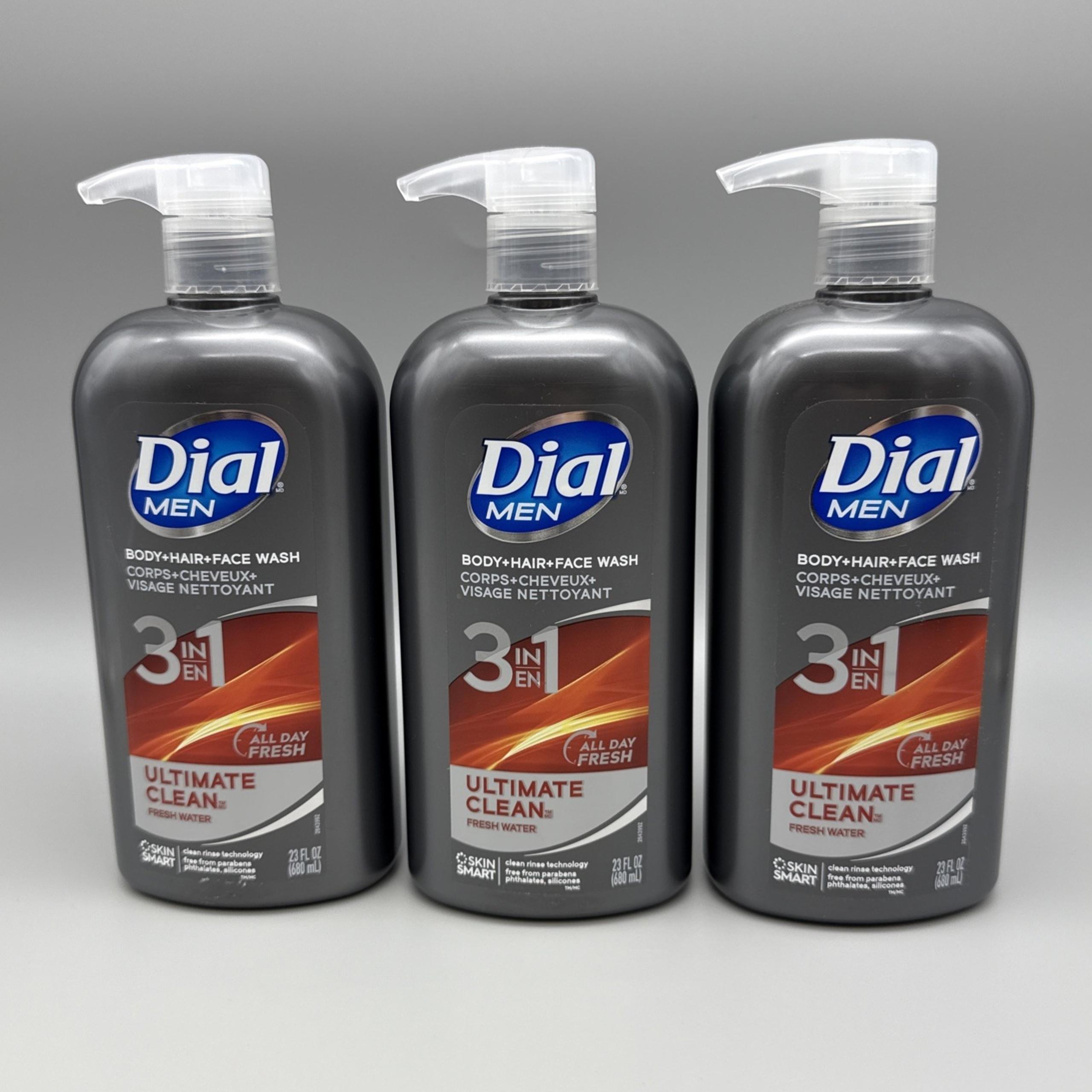 3 Pack- Dial Men 3in1 Body Hair and Face Wash Ultimate Clean 23 Fl Oz Each