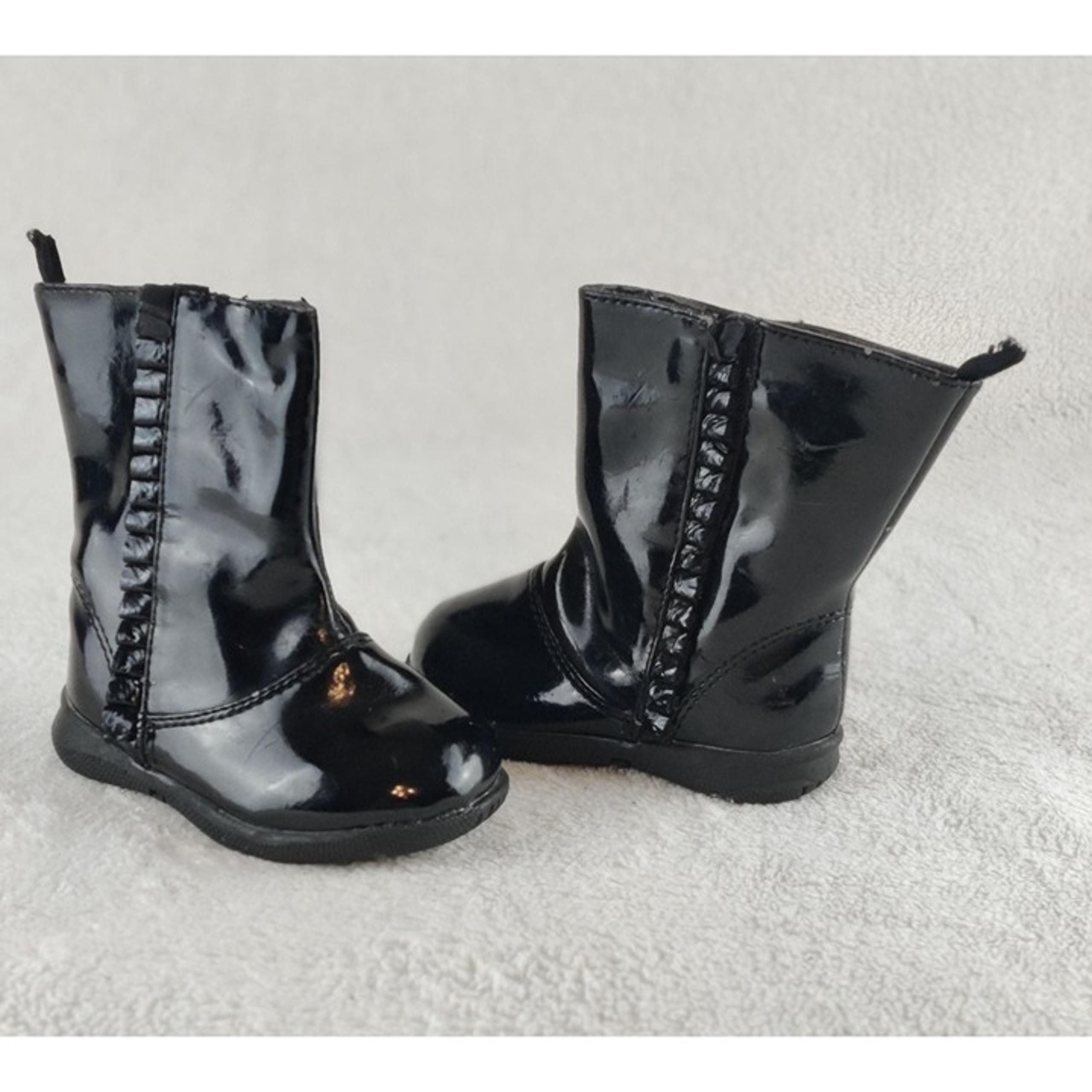 Girls Toddler Boots Shinny Black Zipper-Sides Ruffle Detail Black Patent Faded G