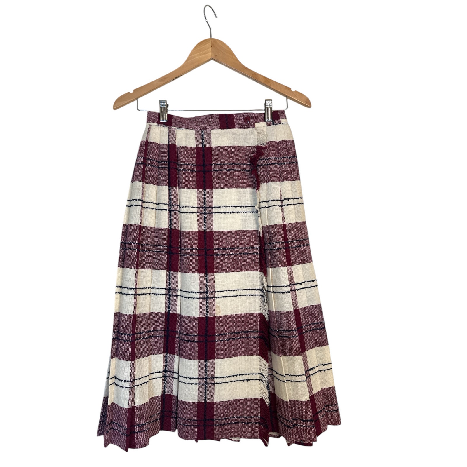 Vintage Alex Colman Women's Pleated Fringed Wrap Wool Midi Skirt Size XS Multi