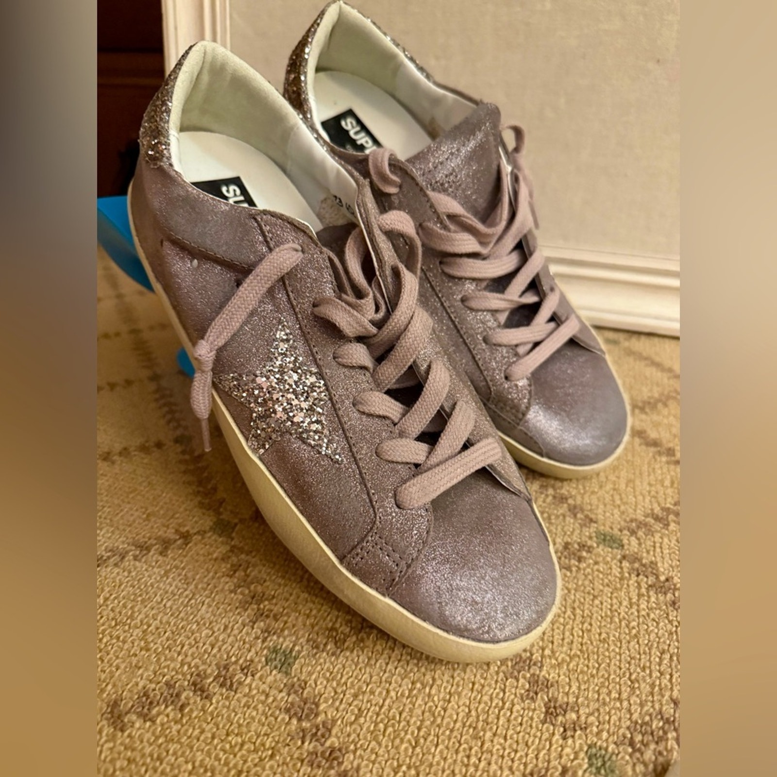Golden Goose GGDB Private Ed Super Star suede pink leather w glitter sta…