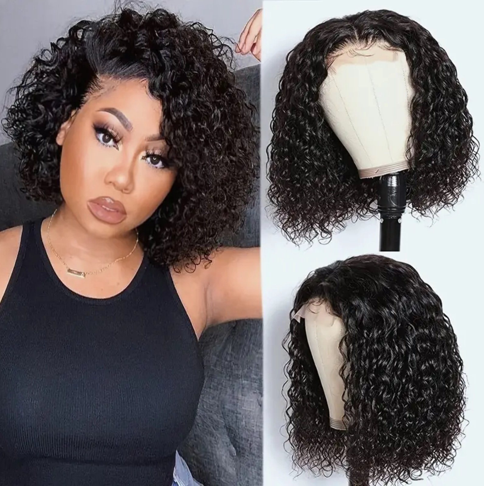 13x4 Lace Frontal Human Hair Wig 12 Inches with Pink Storage Bag