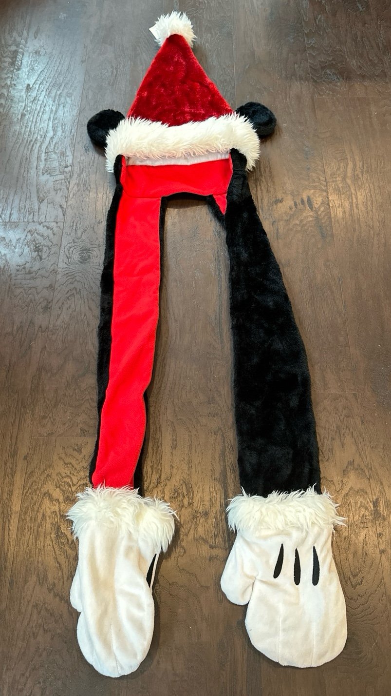 Mickey Mouse Christmas Hat with hand scarf and hand mittens nwt