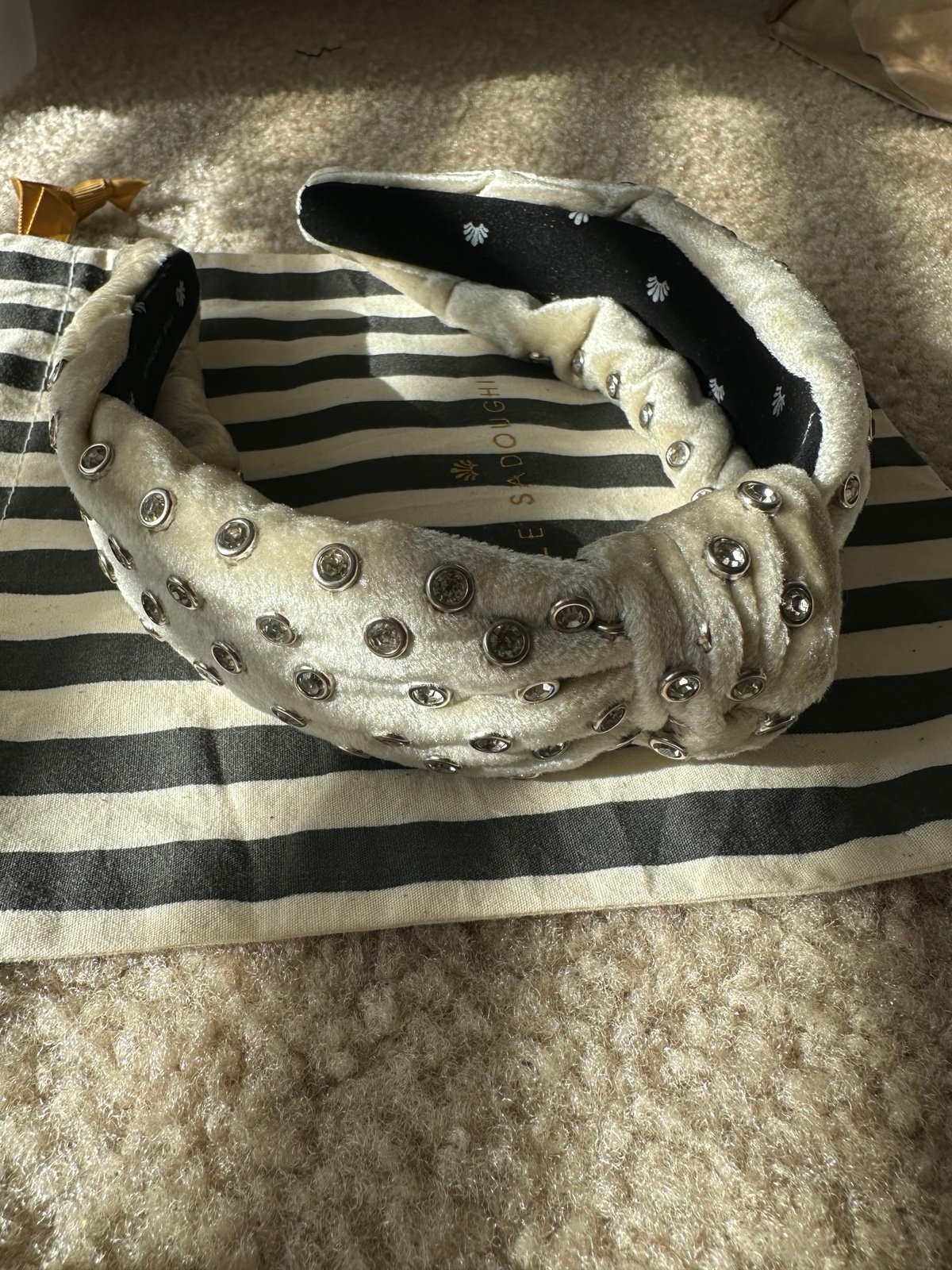 Lele Sadoughi Corduroy Crystal Knotted Headband
